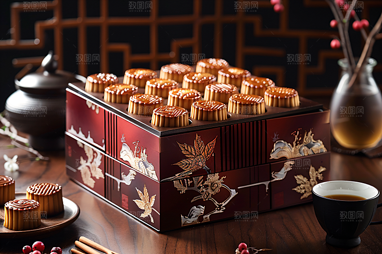 中秋月饼礼盒礼品美味摄影图