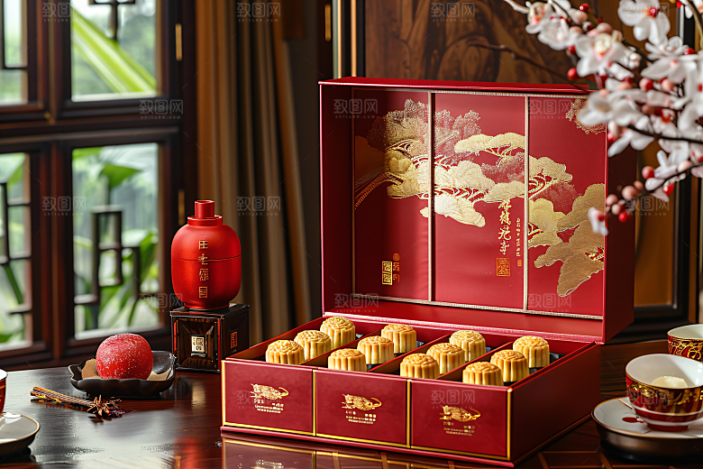 中秋月饼礼盒莲蓉月饼美食摄影图
