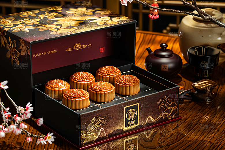 中秋月饼礼盒习俗中秋节摄影图