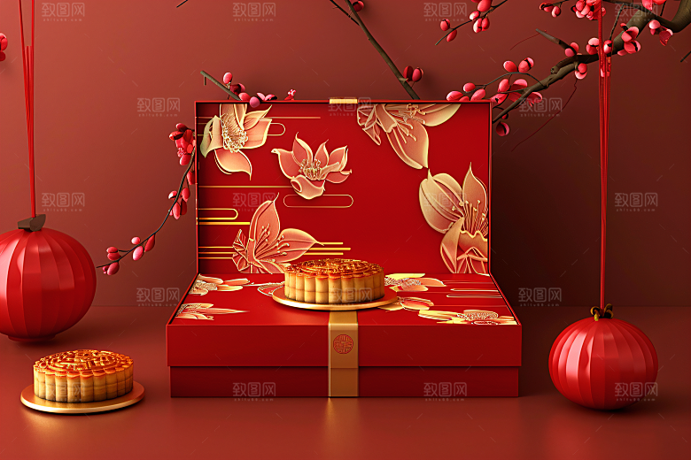 中秋月饼礼盒传统美食传统节日摄影图