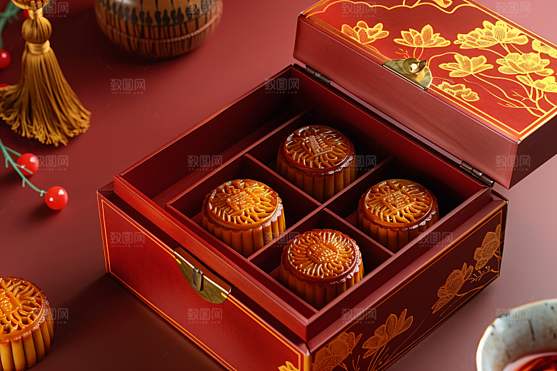 中秋月饼礼盒文化习俗摄影图
