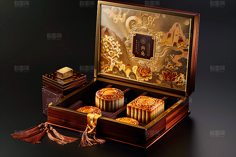 中秋月饼礼盒高清美味摄影图
