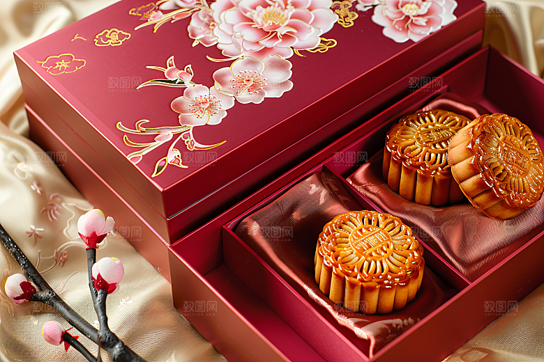 中秋月饼礼盒糕点传统节日摄影图