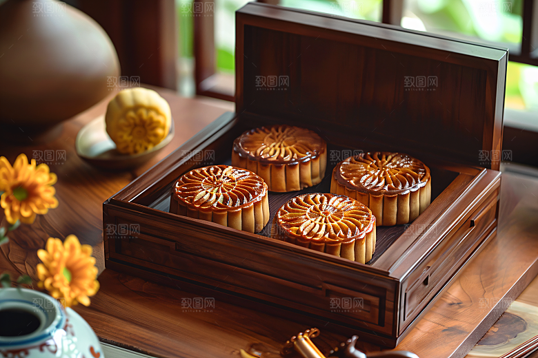 中秋月饼礼盒高清中秋节摄影图