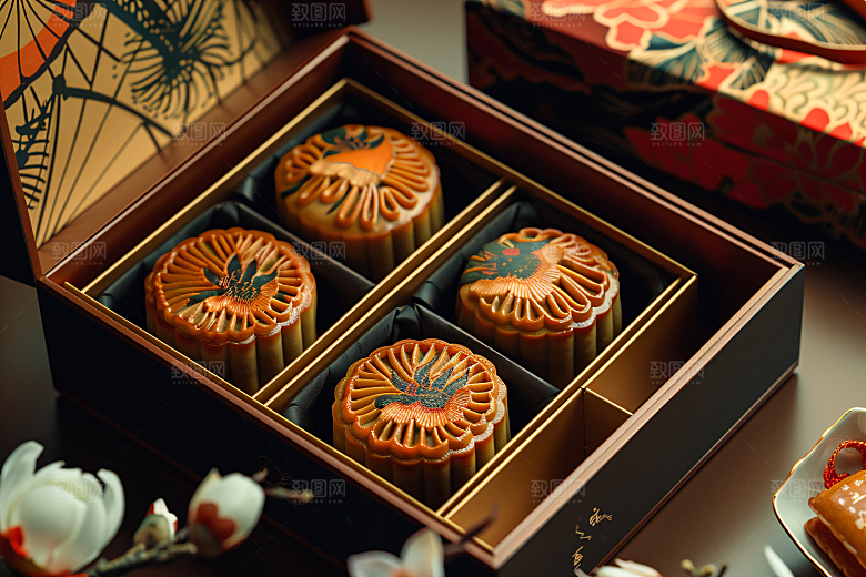 中秋月饼礼盒中秋节礼品摄影图