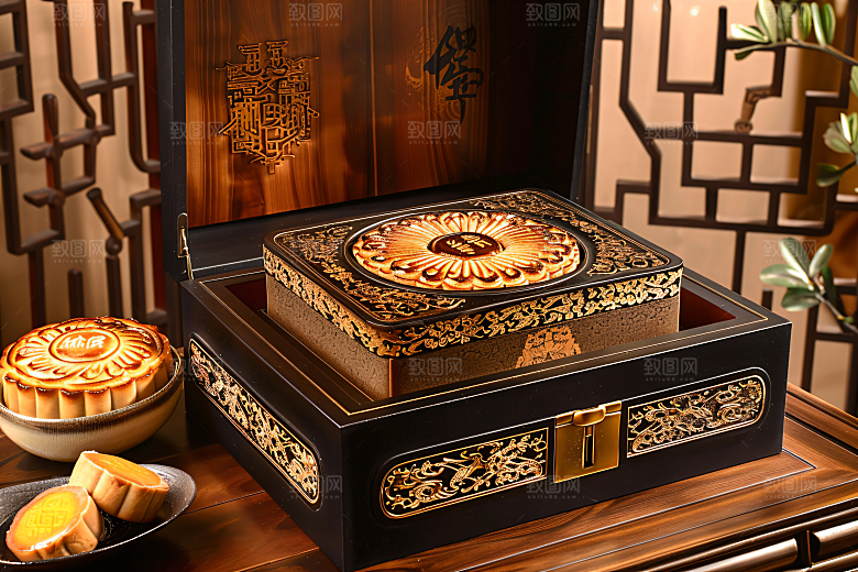 中秋月饼礼盒莲蓉月饼广式月饼摄影图