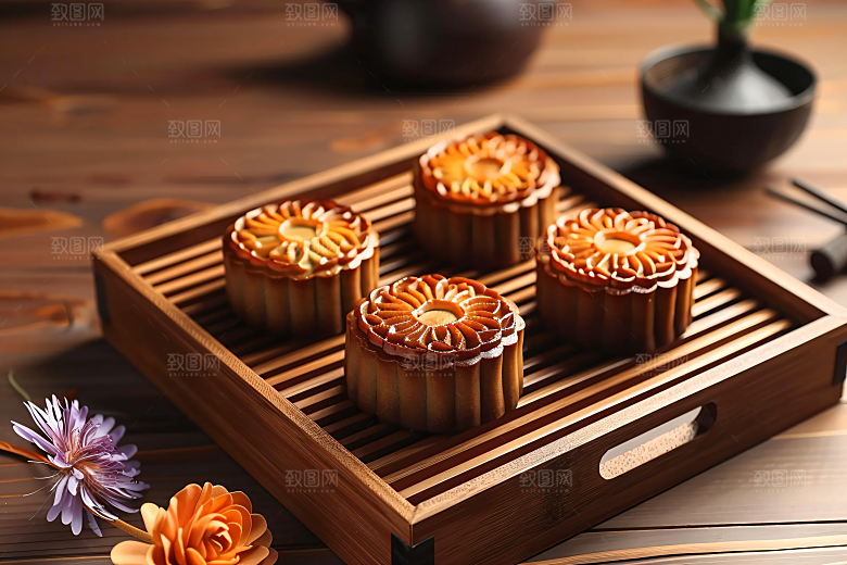 中秋月饼礼盒美食精致摄影图