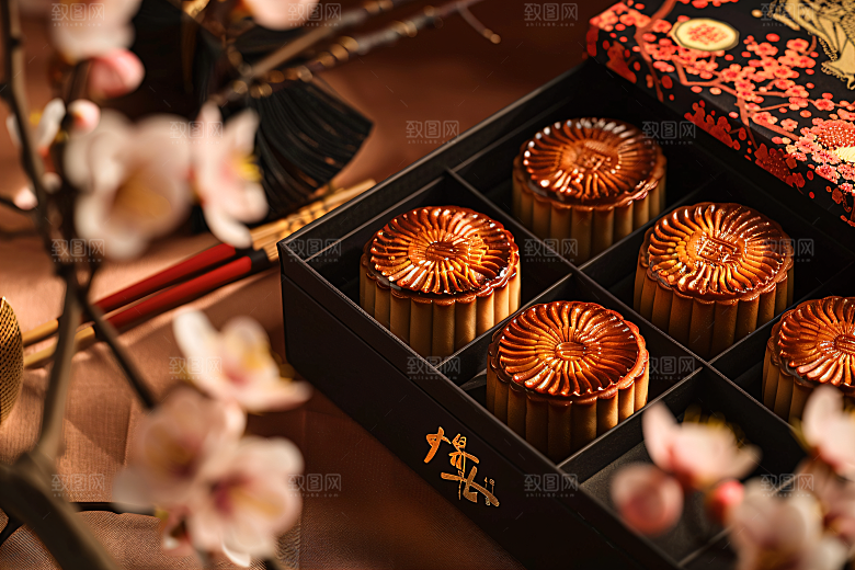 中秋月饼礼盒美味中秋节摄影图