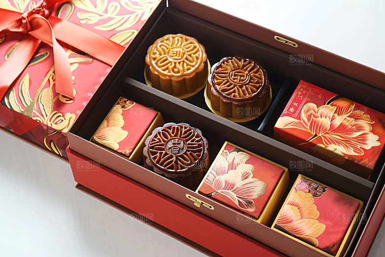 中秋月饼礼盒莲蓉月饼高清摄影图