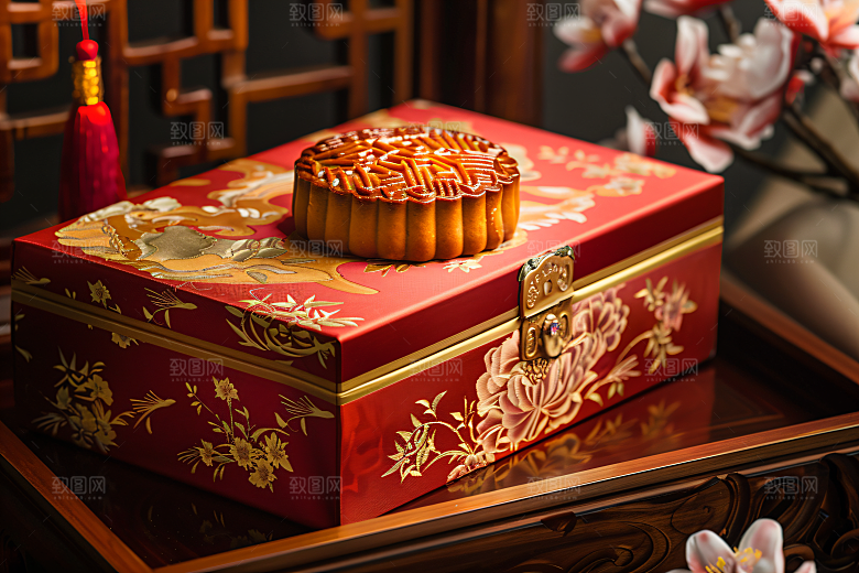 中秋月饼礼盒美味文化摄影图