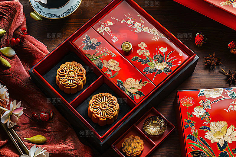 中秋月饼礼盒高清广式月饼摄影图