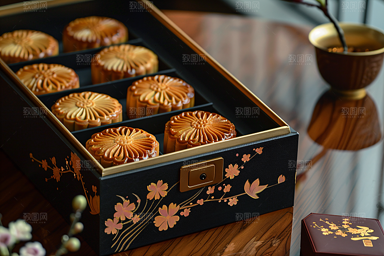 中秋月饼礼盒传统节日传统美食摄影图