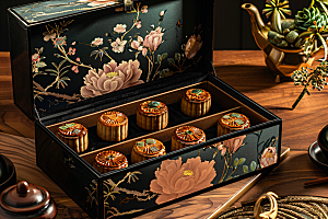 中秋月饼礼盒广式月饼传统节日摄影图