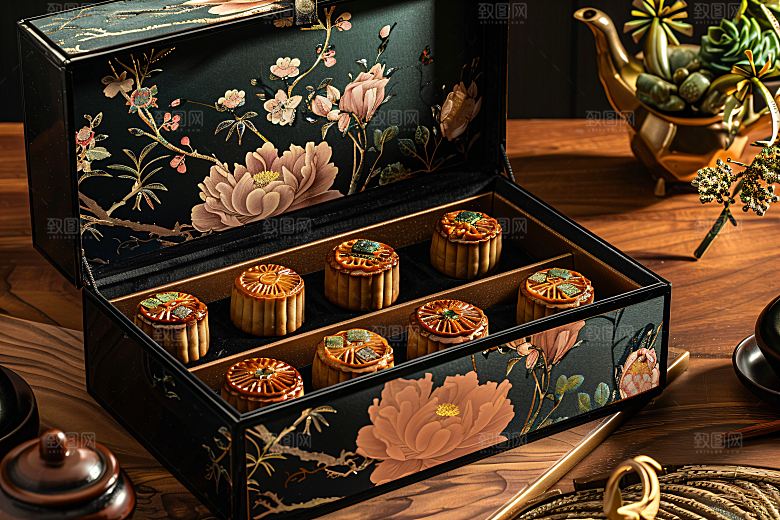 中秋月饼礼盒广式月饼传统节日摄影图