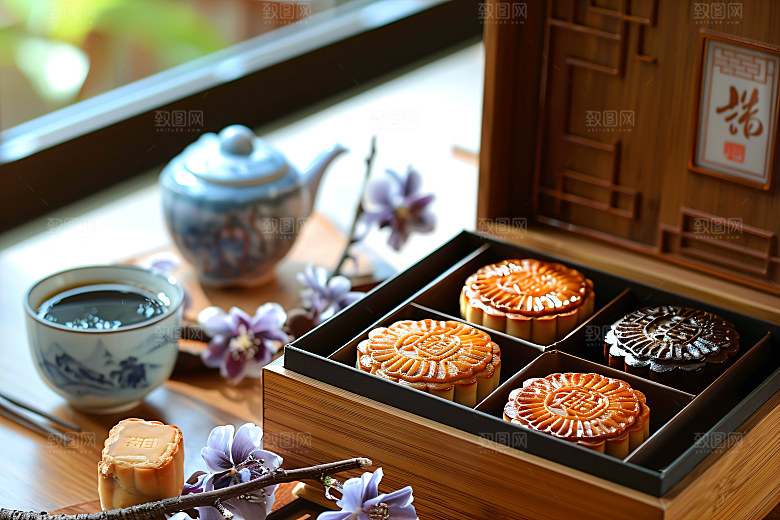中秋月饼礼盒糕点文化摄影图