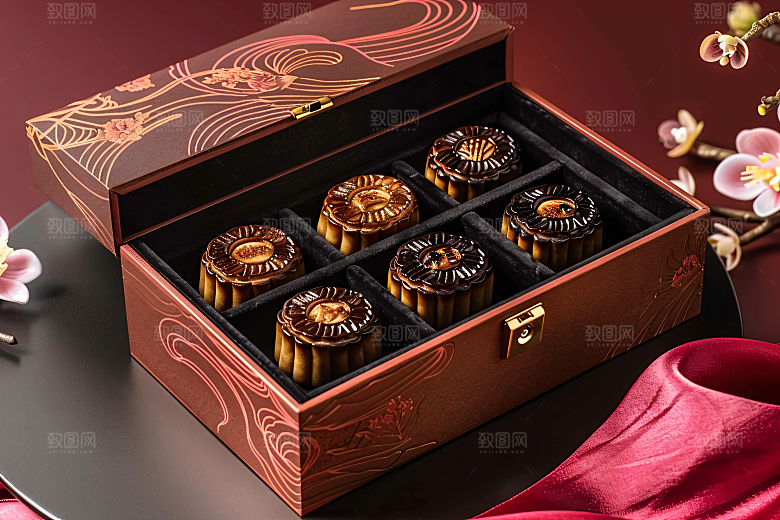 中秋月饼礼盒高清中秋节摄影图