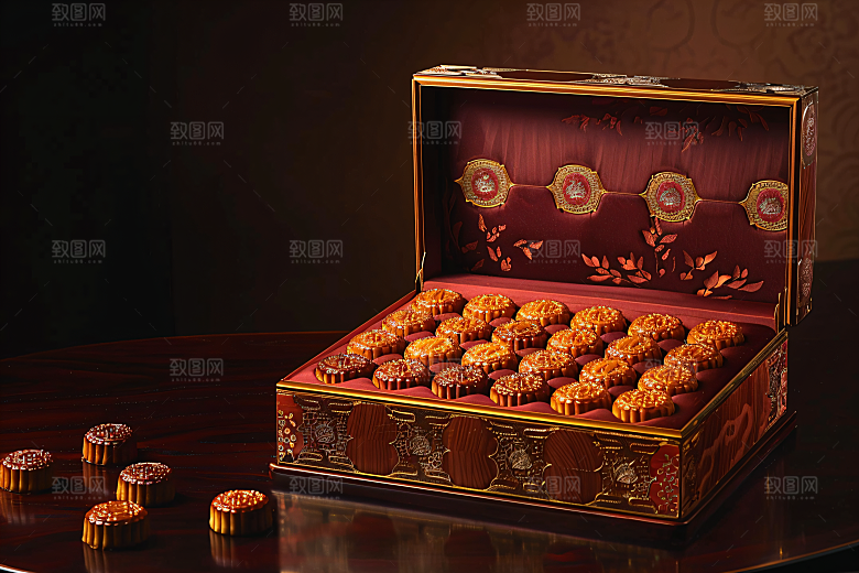 中秋月饼礼盒传统节日广式月饼摄影图
