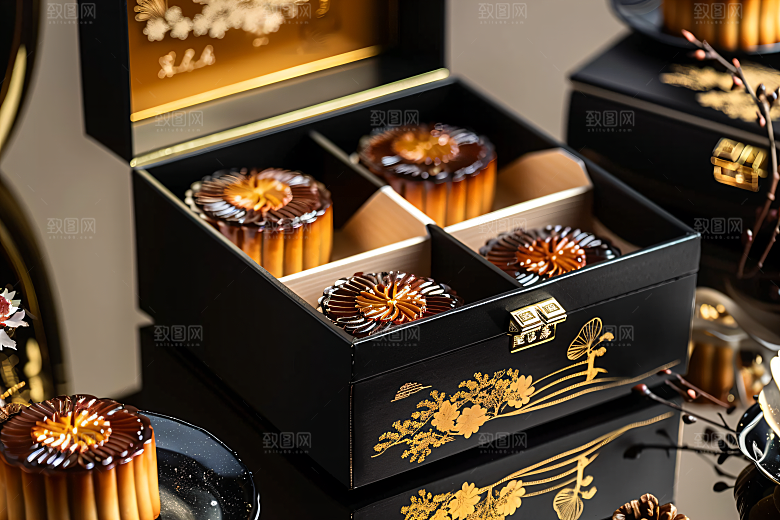 中秋月饼礼盒精致传统节日摄影图