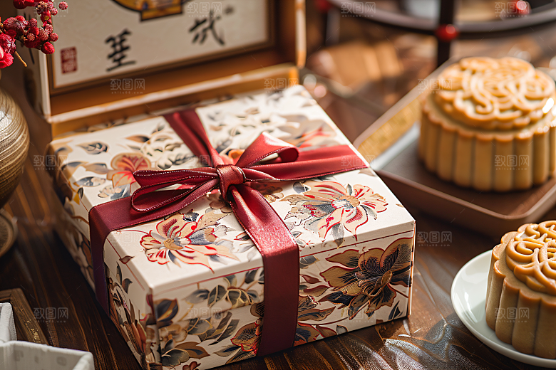 中秋月饼礼盒糕点甜点摄影图