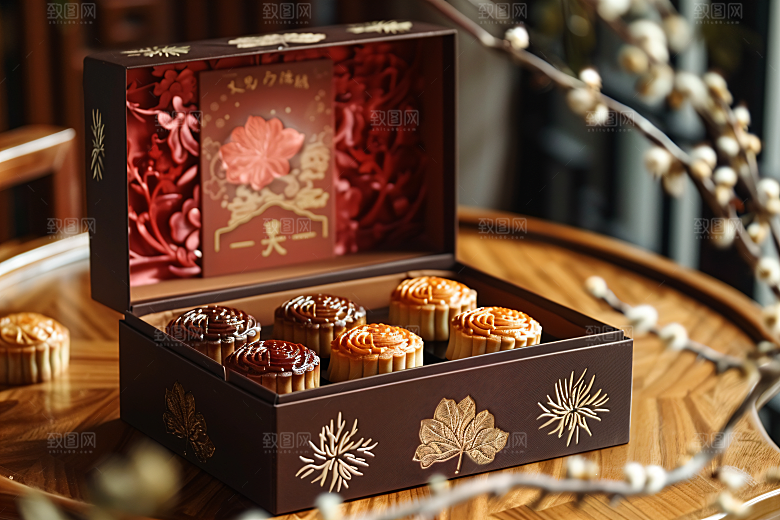 中秋月饼礼盒中秋节广式月饼摄影图