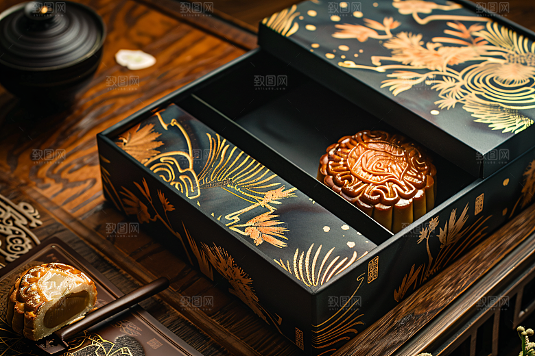 中秋月饼礼盒莲蓉月饼礼品摄影图