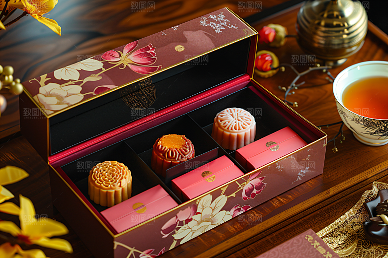 中秋月饼礼盒礼品中秋节摄影图