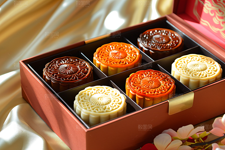 中秋月饼礼盒传统节日糕点摄影图