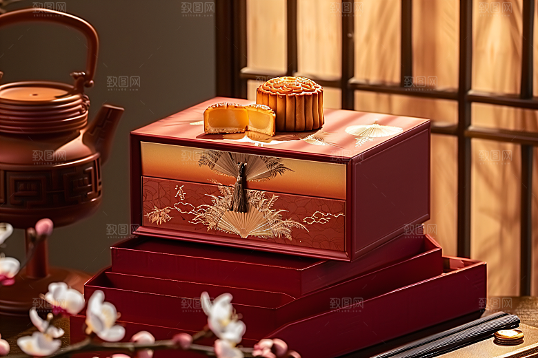 中秋月饼礼盒糕点中秋节摄影图