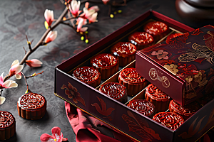 中秋月饼礼盒莲蓉月饼习俗摄影图