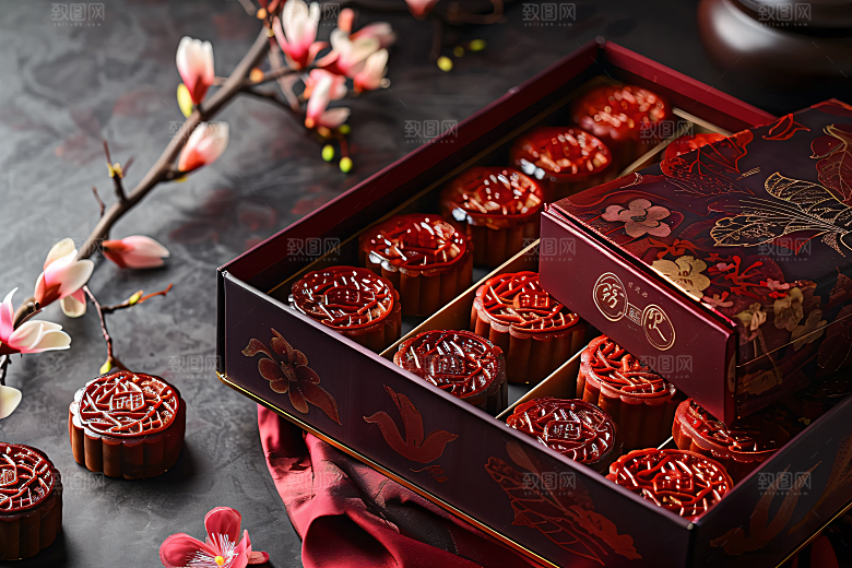 中秋月饼礼盒莲蓉月饼习俗摄影图