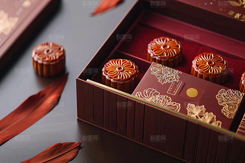 中秋月饼礼盒传统节日高清摄影图