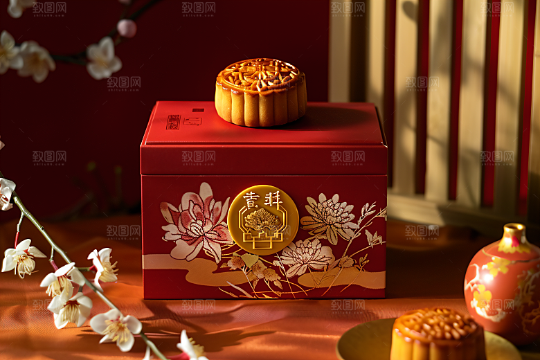 中秋月饼礼盒文化习俗摄影图