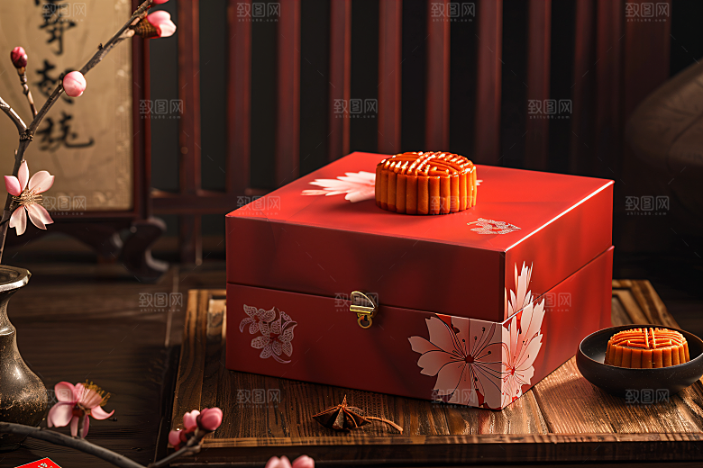 中秋月饼礼盒传统美食广式月饼摄影图