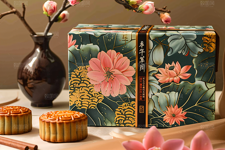 中秋月饼礼盒文化传统节日摄影图