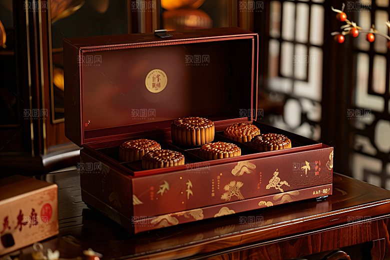 中秋月饼礼盒文化糕点摄影图