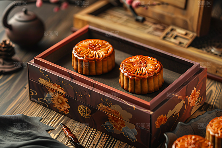 中秋月饼礼盒文化中秋节摄影图