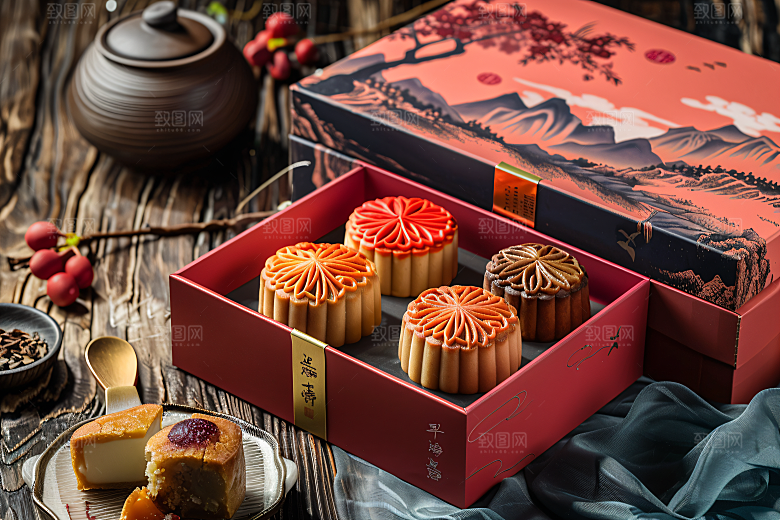 中秋月饼礼盒糕点高清摄影图