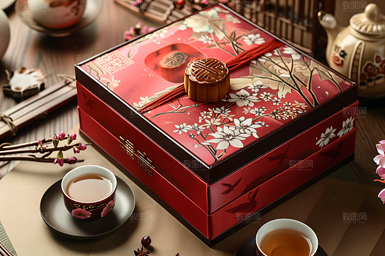 中秋月饼礼盒甜点美食摄影图
