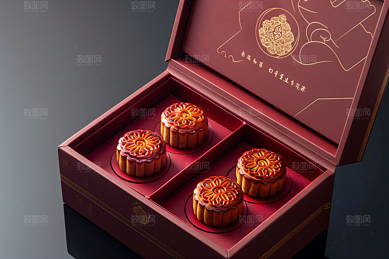 中秋月饼礼盒美食美味摄影图