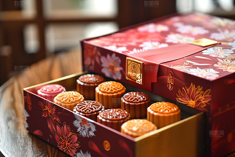 中秋月饼礼盒广式月饼习俗摄影图