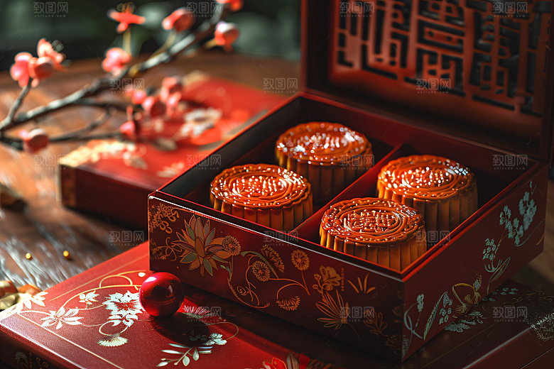 中秋月饼礼盒美味传统美食摄影图