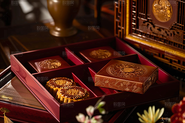 中秋月饼礼盒高清文化摄影图