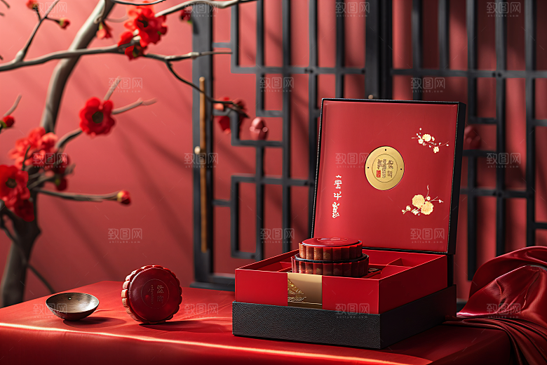 中秋月饼礼盒传统美食高清摄影图