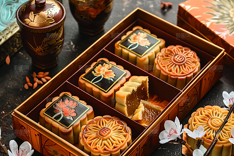 中秋月饼礼盒糕点美食摄影图