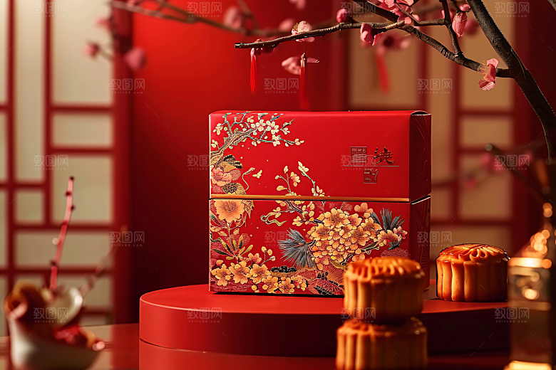中秋月饼礼盒中秋节莲蓉月饼摄影图