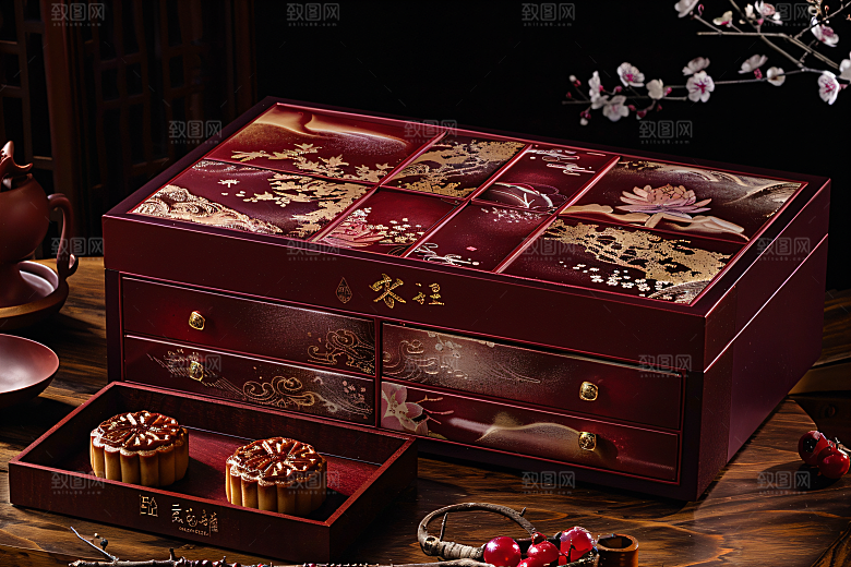 中秋月饼礼盒习俗文化摄影图