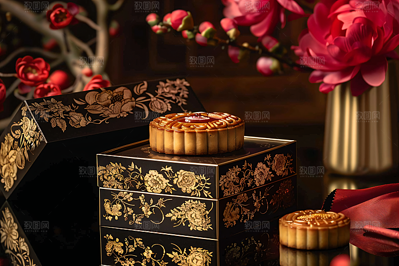 中秋月饼礼盒高清文化摄影图