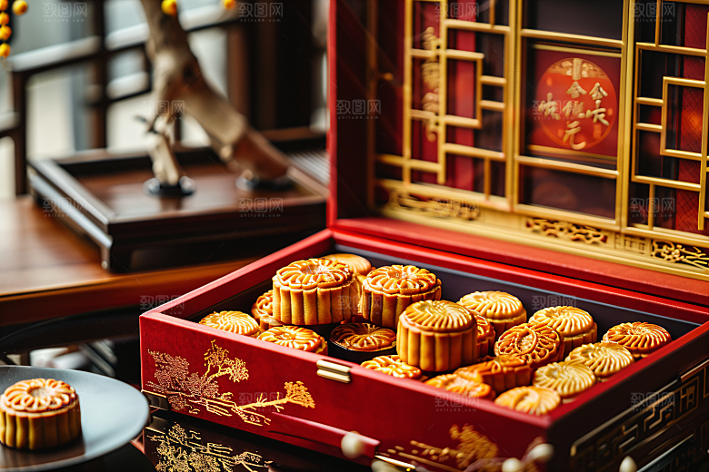 中秋月饼礼盒甜点礼品摄影图