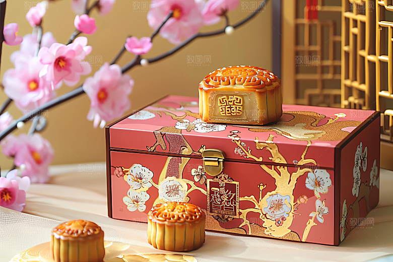 中秋月饼礼盒美味精致摄影图