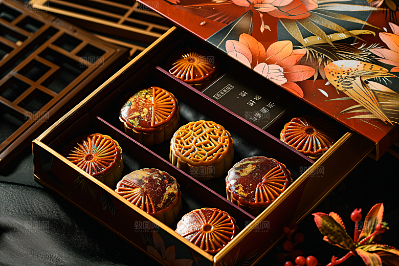 中秋月饼礼盒礼品习俗摄影图